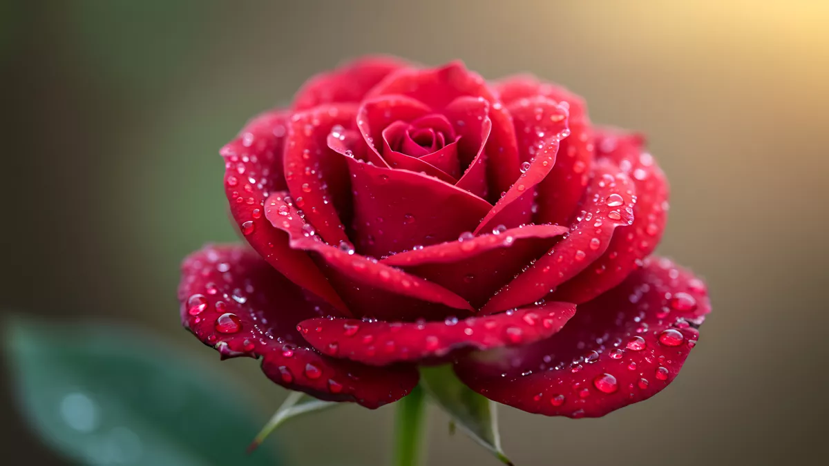 Crimson Rose Dew Kissed Close Up is Just Breathtaking
