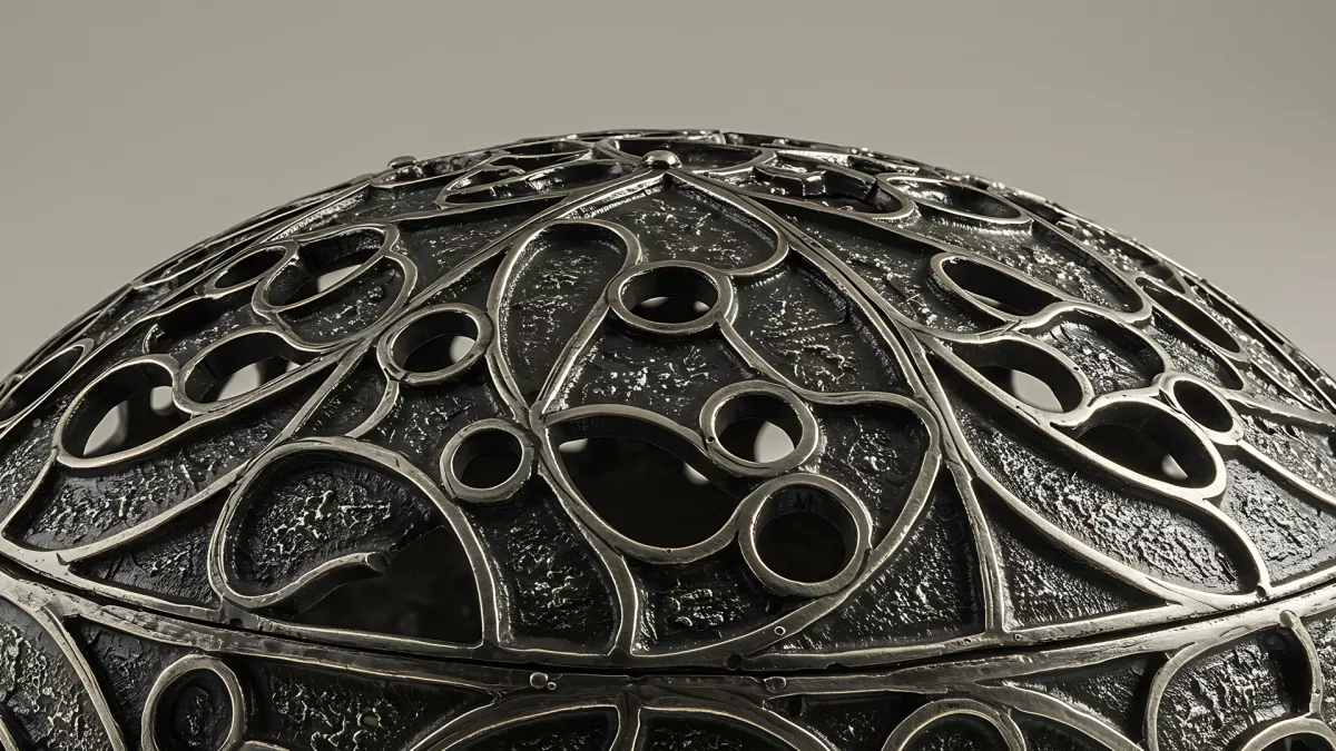 Intricate Silver Filigree Design on a Dark Textured Surface