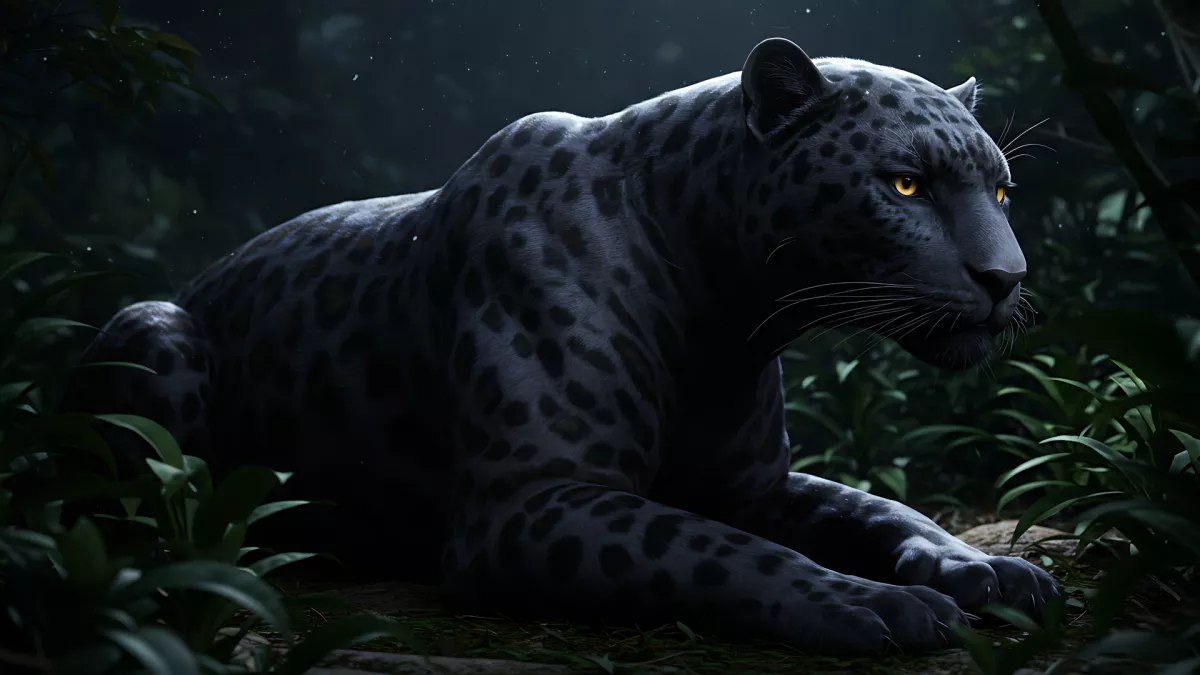 Sleek Black Panther Chilling in the Jungle Vibes