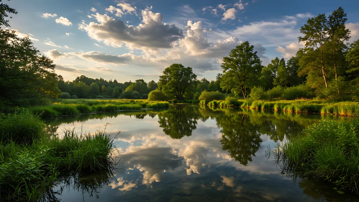 Still Waters Run Deep Calm Lake Reflects Sky and Trees