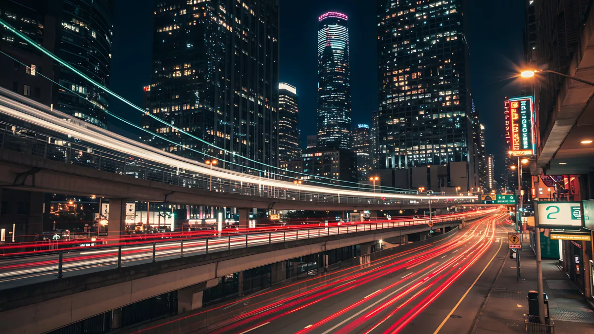 City at Night with Light Streaks - Moody Urban Vibes