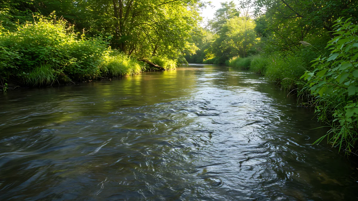 Babbling Brook Through Lush Greenery Serene Nature Vibes
