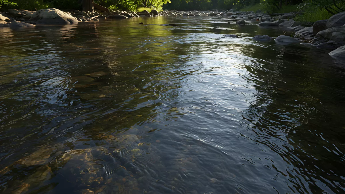 Sunlight Dancing on a River's Gentle Flow Serene Nature
