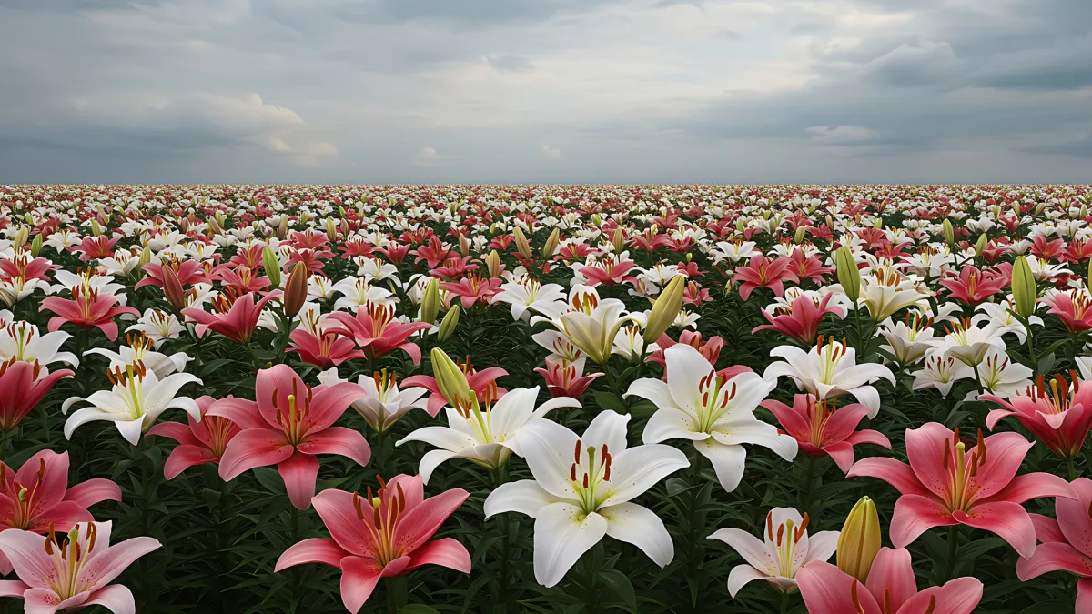 Lily Field Under a Cloudy Sky Feels Like a Dream