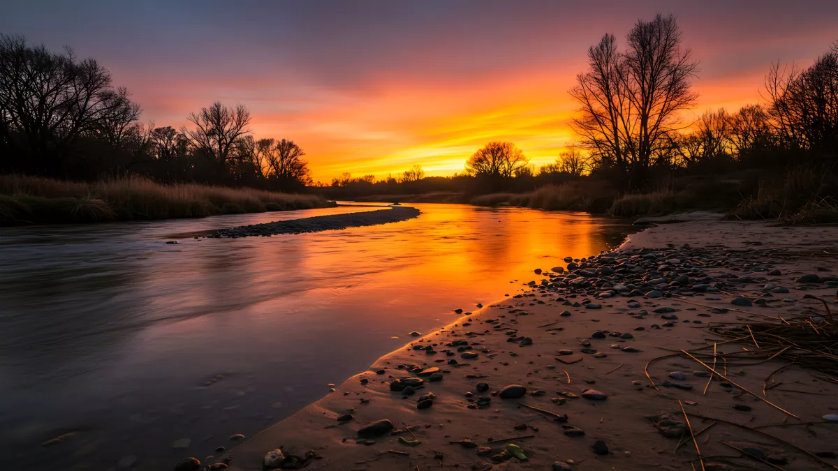 River's Golden Hour Glow Up - Nature's Fire