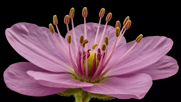 Macro Shot of a Pink Flower Against a Black Backdrop