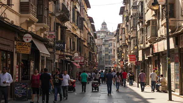 Bustling City Street Scene with Classic Architecture