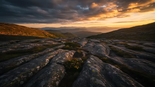 Golden Hour Views Over Rocky Highlands Landscape