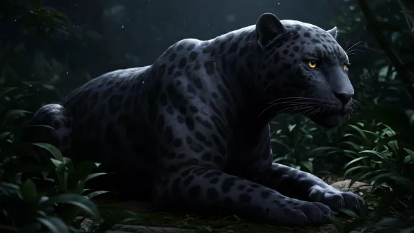 Sleek Black Panther Chilling in the Jungle Vibes