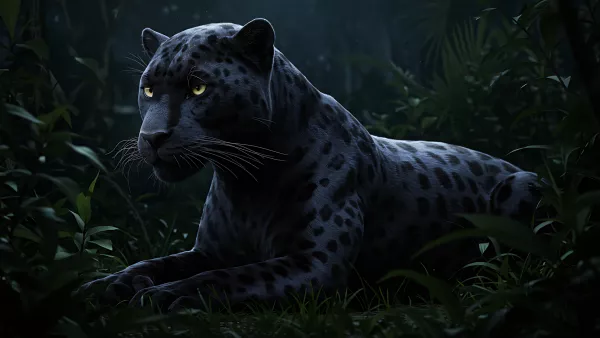 Sleek Black Panther Chilling in the Jungle Vibes