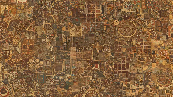 Abstract collage of vintage patterns and earthy tones