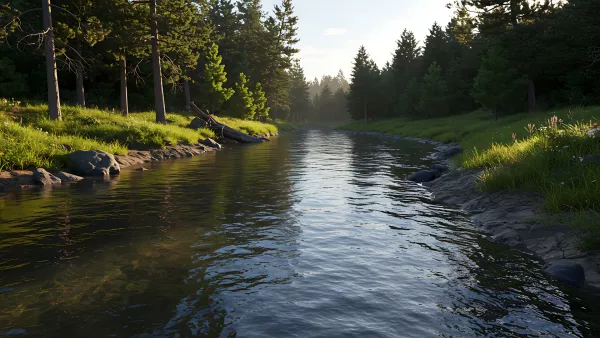 Misty River Flowing Through a Lush Green Forest