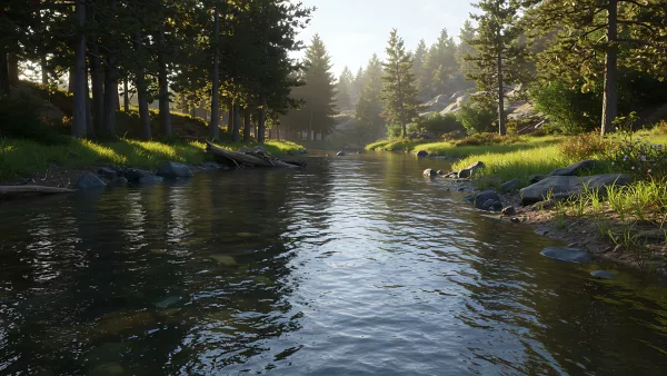Peaceful River Flowing Through a Lush Green Forest
