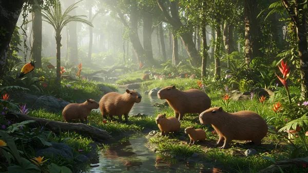 Capybara Family Hangin' Out in a Lush Green Paradise