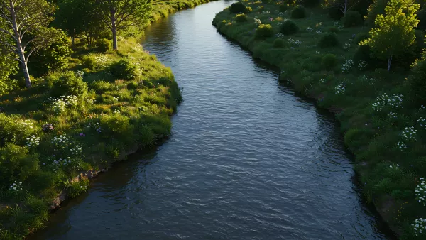 River Runs Through It Serene Greenery and Flowing Water