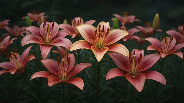 Dreamy Lily Garden in Soft Light and Earthy Tones