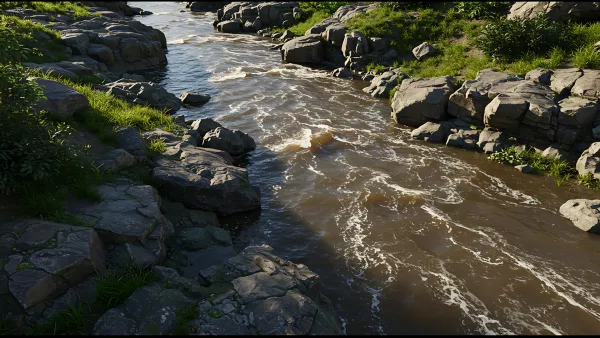 Rocky River Rapids Flowing Through a Verdant Landscape