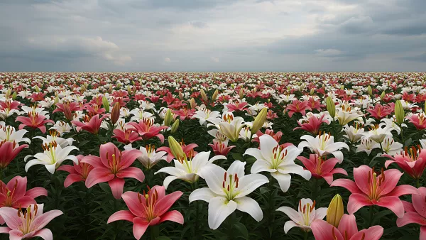 Lily Field Under a Cloudy Sky Feels Like a Dream
