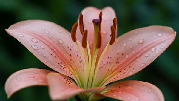 Close Up of a Peach Lily with Water Droplets