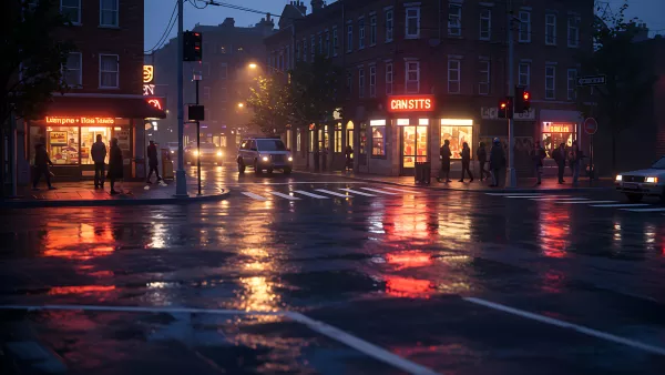 Rainy City Night Vibes Neon Lights and Reflections