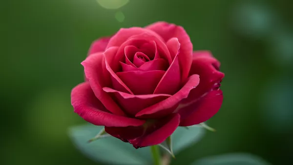 Deep Red Rose Bloom in Soft Green Garden Setting