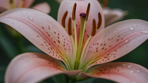 Macro Shot of a Lily with Water Droplets on the Petals