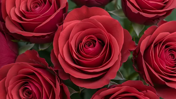 Deep Red Roses in Full Bloom Close Up Floral Delight