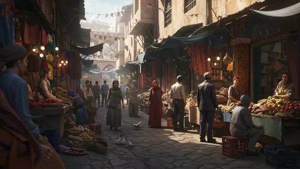 Bustling Marketplace Scene Under the Warm Desert Sun
