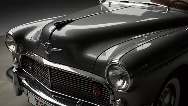 Sleek Gray Classic Car Front Grill and Headlight Detail
