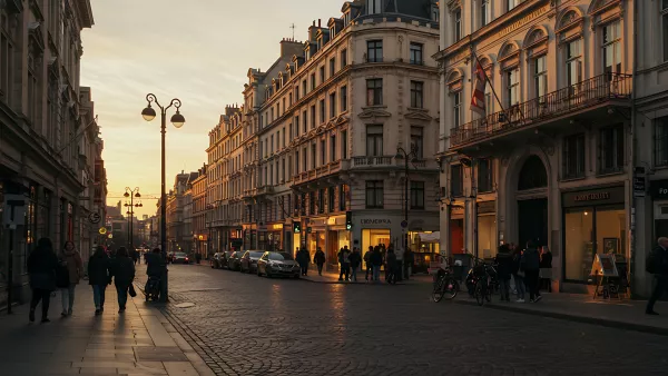 Golden Hour Glow on a European City Street Scene