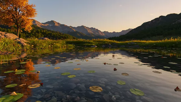 Golden Hour at the Pond Mountains in the Distance