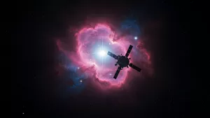 Satellite chillin in front of a nebula pretty cool huh