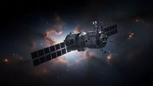 Orbiting beauty Space station against a cosmic nebula