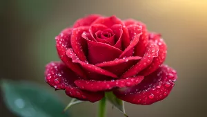 Crimson Rose Dew Kissed Close Up is Just Breathtaking