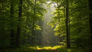 Sunlit Forest Path A Dreamy Green Escape