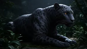 Sleek Black Panther Chilling in the Jungle Vibes