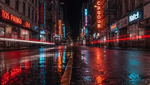 Rainy Night Cityscape with Neon Reflections so Cool