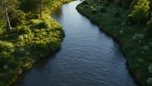 River Runs Through It Serene Greenery and Flowing Water
