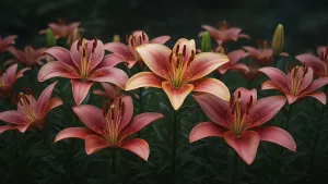 Dreamy Lily Garden in Soft Light and Earthy Tones